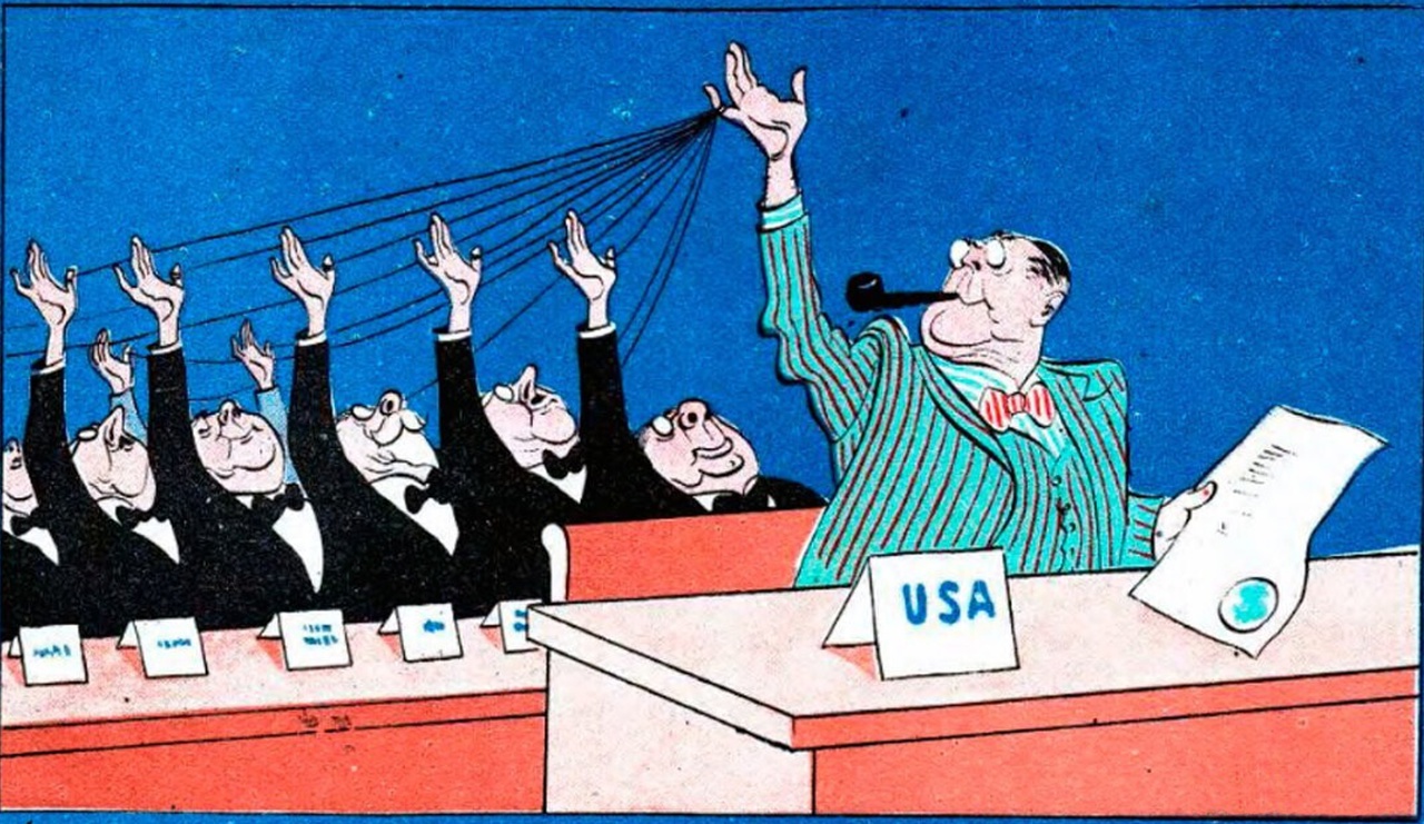 Оон против санкций. Советские карикатуры на США. Политическая карикатура СССР. ООН карикатура. Карикатура голосование в ООН.